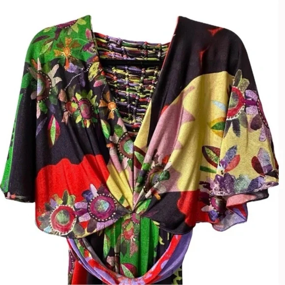 Ranna Gill x Anthropologie Multicolor Floral Knot-Front Dress. Size Medium. - Picture 11 of 11